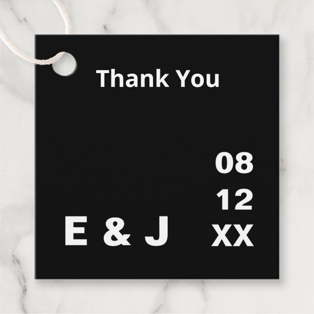 Black Modern Wedding Favour Tags (Front)
