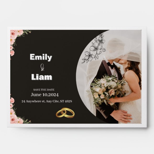 Black modern wedding invitation envelope (Front)