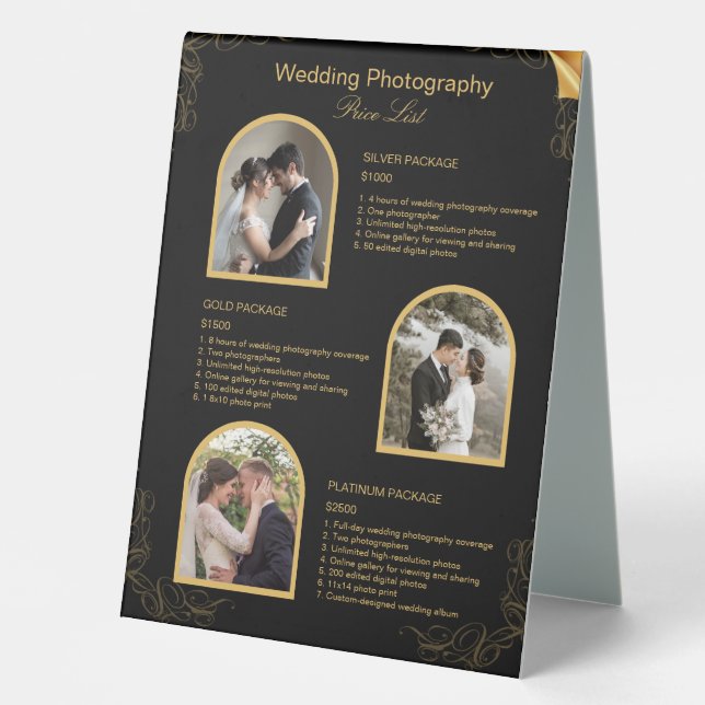 Black Modern Wedding Photography Price List (Front)