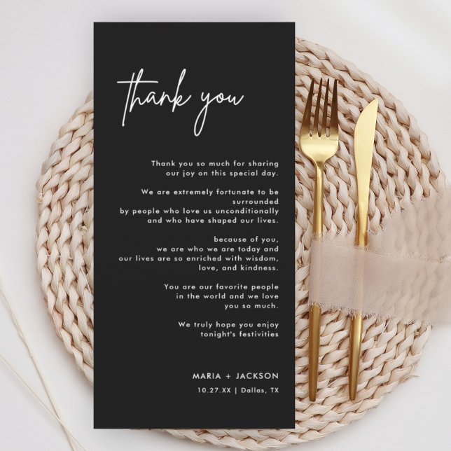 Black Modern Wedding Table Thank You Note Card (Creator Uploaded)