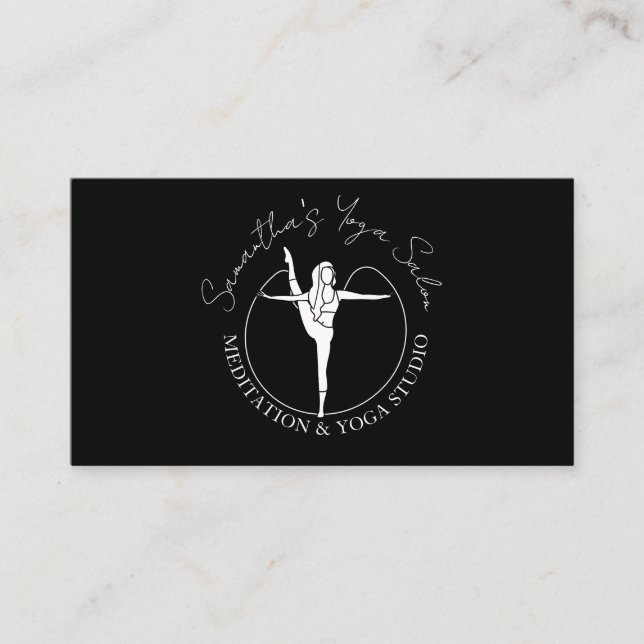 Black Modern Woman Sport Gym Yoga Business Card (Front)