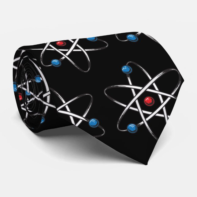 Black Molecule Atom Pattern Teacher Science Tie (Rolled)