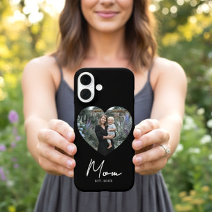 Black Mom Established Script Heart Photo iPhone 16 Case