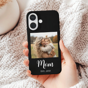 Black Mom Established Script Text and Photo iPhone 16 Case