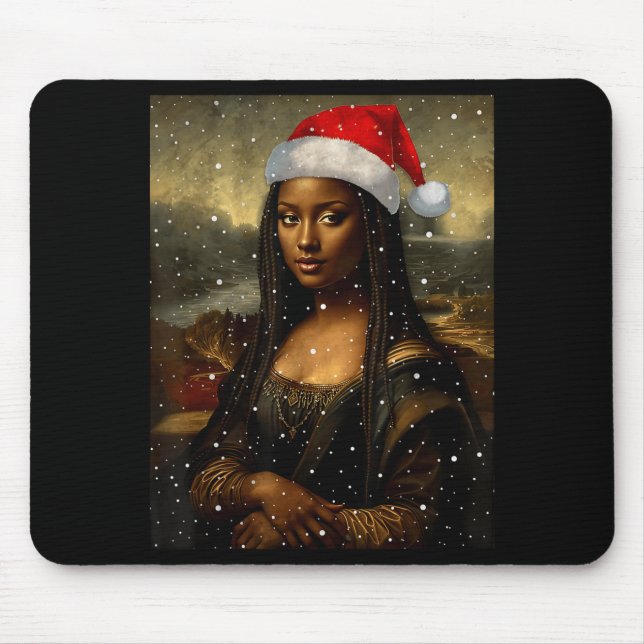 Black Mona Lisa African American Christmas Santa H Mouse Pad (Front)