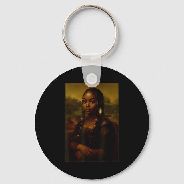 Black Mona Lisa Afro African American Melanin Blac Key Ring (Front)