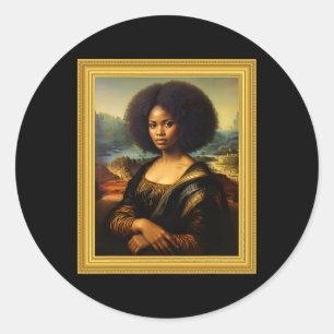 Black Mona Lisa Afro Queen African Woman Black His Classic Round Sticker