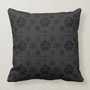 Black Monochromatic Christmas Snowflakes Pattern Cushion