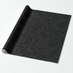 Black Monochromatic Floral Paisley Pattern Wrapping Paper
