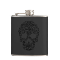 Black Monochromatic Floral Sugar Skull