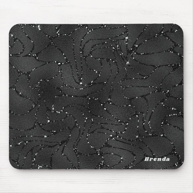 Black monochromatic glittery background mouse pad (Front)
