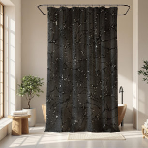 Black monochromatic glittery background shower curtain