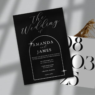 Black Monochrome Aesthetic Elegant Wedding Invitation