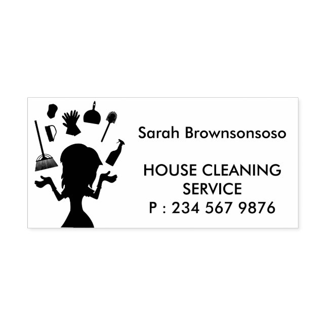 Black Monochrome Cartoon House Cleaning Service Self-inking Stamp (Design)