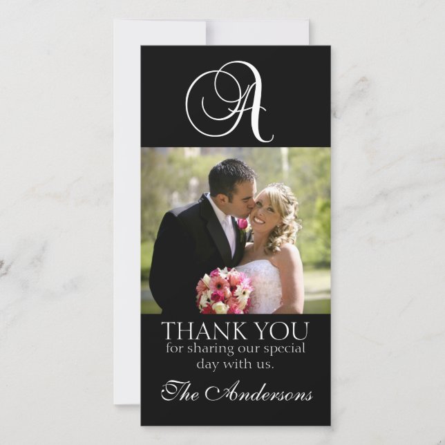 Black Monogram A Wedding Thank You Photo Card (Front)