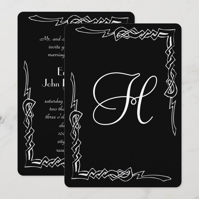 Black Monogram Art Deco Wedding Invitation (Front/Back)