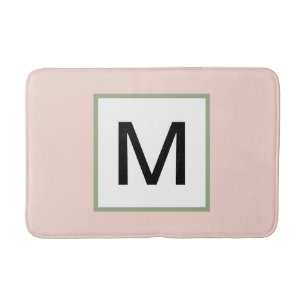 Black Monogram Blush Pink and Sage Green Bath Mat