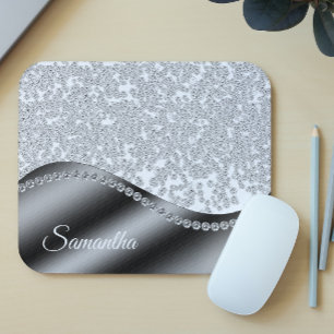 Black Monogram Diamonds Glitter Bling   Mouse Pad