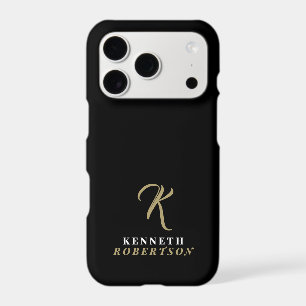 Black Monogram Gold Initial White Name Elegant Men