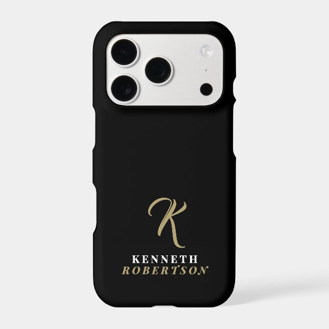 Black Monogram Gold Initial White Name Elegant Men (Back)