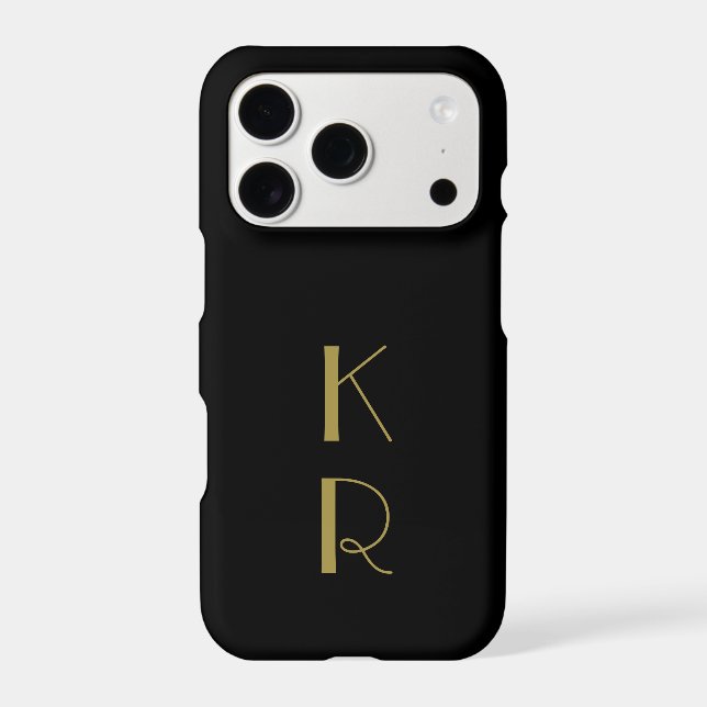 Black Monogram Gold Retro Initials Minimalist Men (Back)