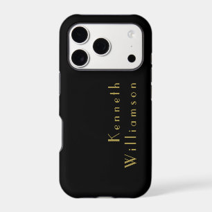 Black Monogram Gold Retro Name Minimalist Men 