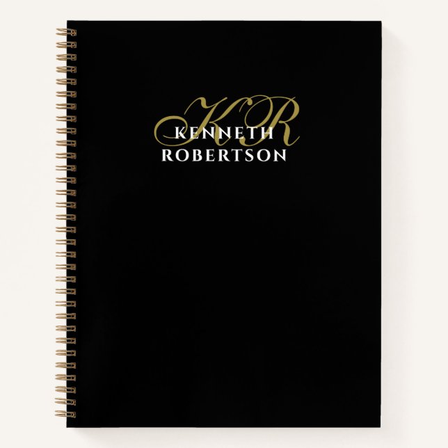 Black Monogram Gold White Minimalist Elegant Men  Notebook (Front)