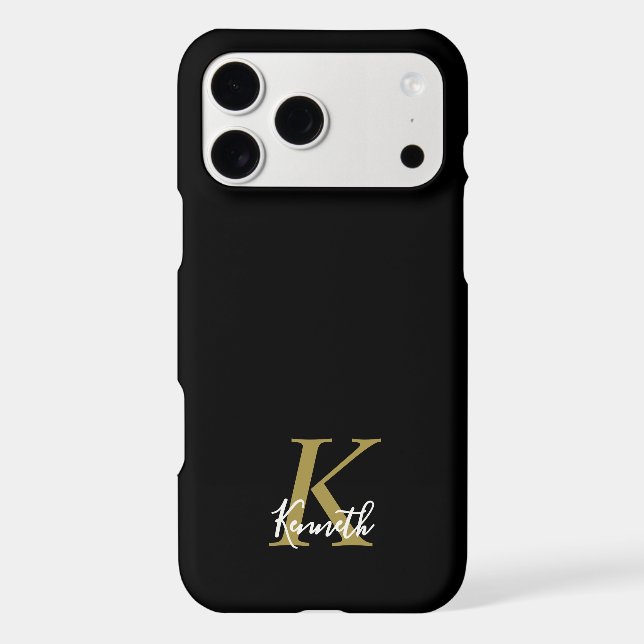 Black Monogram Gold White Minimalist Modern Men  (Back)