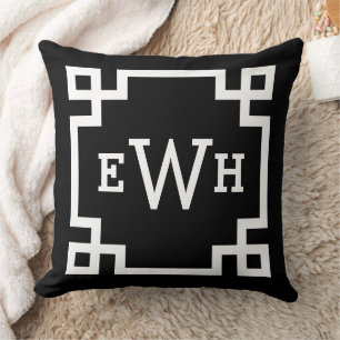 Black Monogram   Greek Key Cushion