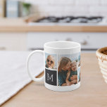 Black | Monogram Grid Photo Collage Coffee Mug<br><div class="desc">This simple personalised photo mug design puts 6 of your favourite snaps front and centre,  along with a single initial monogram on each side. Customise with six square photos of friends,  kids,  grandchildren,  pets,  or your favourite places,  with your initial in white lettering on a soft ash black square.</div>