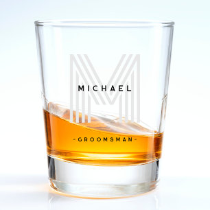Black Monogram Groomsman Wedding Bachelor Party Shot Glass