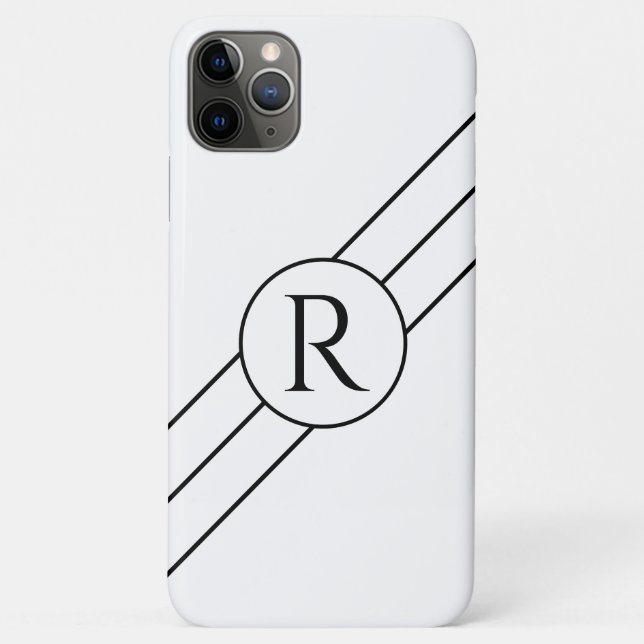 Black Monogram in Circle, Diagonal Lines White Case-Mate iPhone Case (Back)