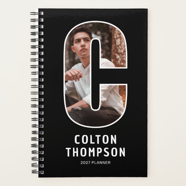 Black Monogram Initial 'C' Photo Planner (Front)
