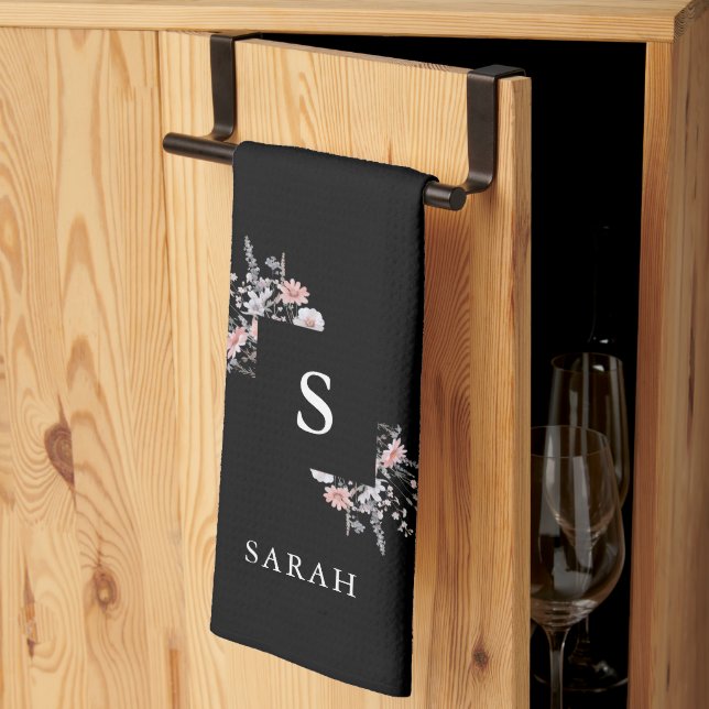 Black Monogram Initial Modern Mum Tea Dish Tea Towel (Thirds Fold)