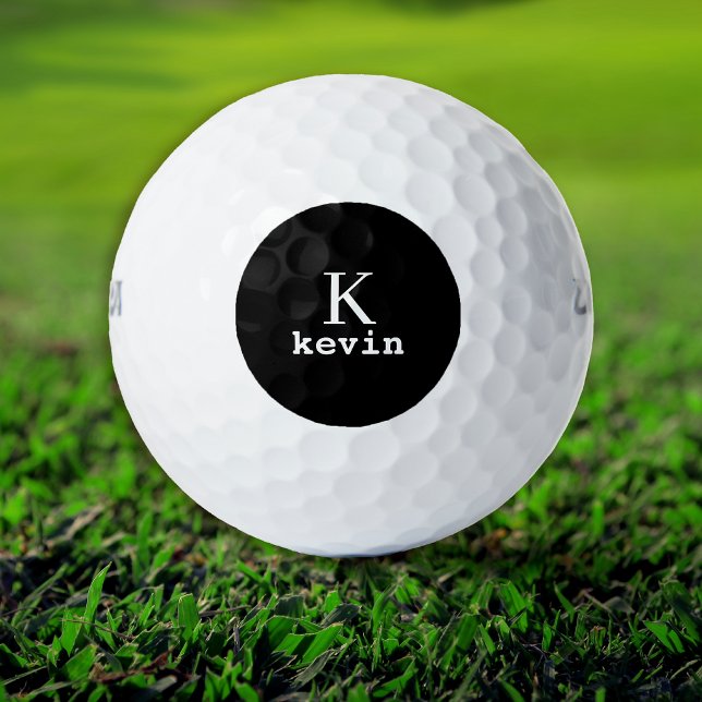 Black monogram initial name personalised golf balls (Creator Uploaded)
