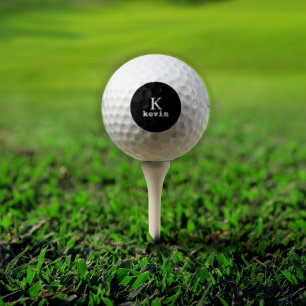 Black monogram initial name personalised golf balls