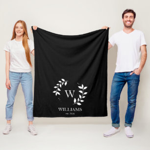 Black Monogram Initial Newlywed Elegant Modern  Fleece Blanket