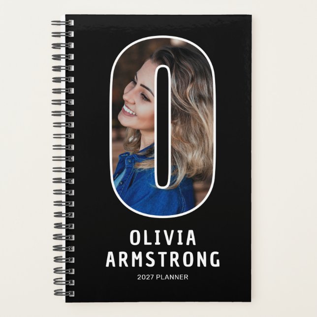 Black Monogram Initial 'O' Photo Planner (Front)
