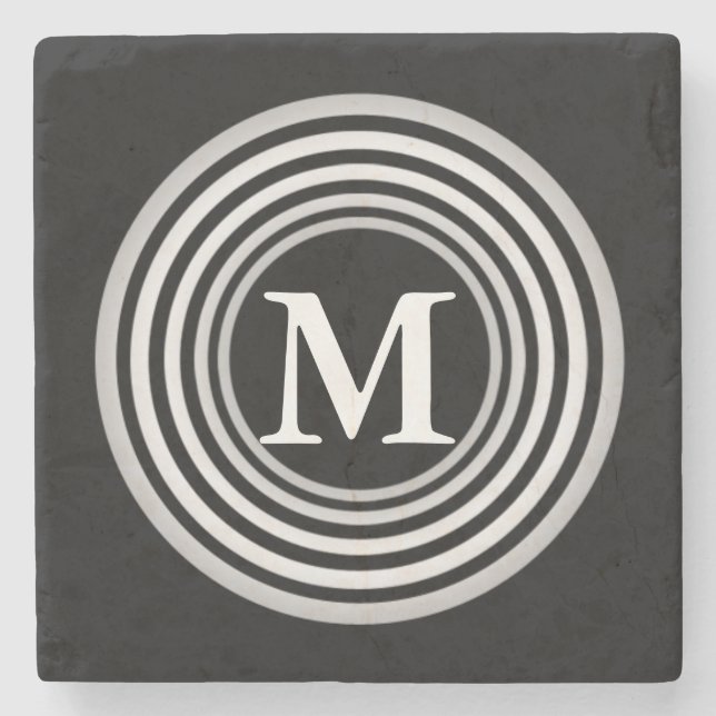 Black Monogram Initial Stone Coaster (Front)