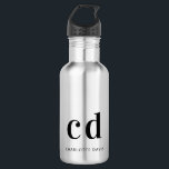 Black monogram initials name modern 532 ml water bottle<br><div class="desc">A transparent background. Black coloured text. Personalise and add your monogram initials and your name. For both him and her.</div>