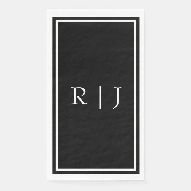 Black Monogram Initials White Simple Wedding Napkin (Front)