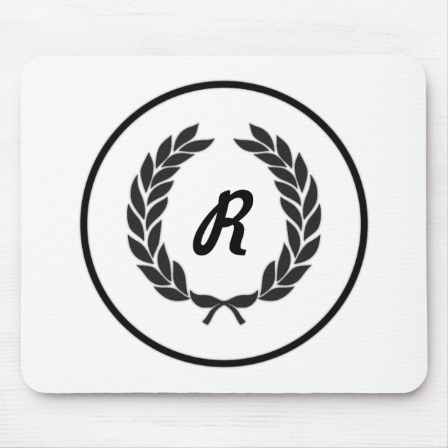 Black Monogram Laurel Wreath Mouse Pad (Front)