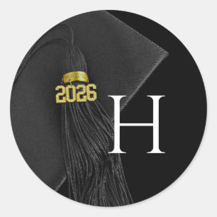 Black Monogram Letter Class of 2025 Graduation Classic Round Sticker
