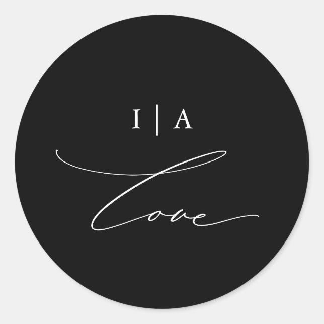Black Monogram Love Calligraphy Wedding Classic Round Sticker (Front)