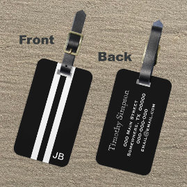Black Monogram Luggage Tag with White Stripes