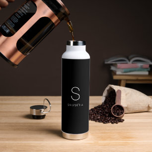 Black Monogram Minimalistic Name Water Bottle