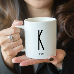 Black Monogram Name Coffee White Mug