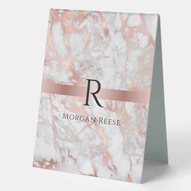 Black Monogram & Name, White & Rose Gold Marble (Front)