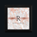 Black Monogram & Name, White & Rose Gold Marble Gift Box<br><div class="desc">An elegant design to personalise with black name and large black monogram on rose gold band over white and rose gold marble.</div>