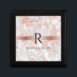 Black Monogram & Name, White & Rose Gold Marble Gift Box<br><div class="desc">An elegant design to personalise with black name and large black monogram on rose gold band over white and rose gold marble.</div>